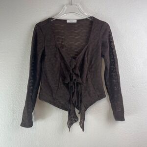 Good‎ Days Project Brown Lace Tie Front Ruffle Boho Fairy Grunge Cardigan Top  M